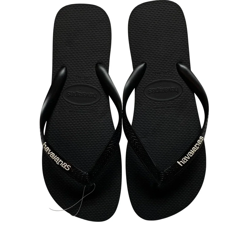 Havaianas Top Logo Mania Mens Flip Flops Black White SandalsSize 13M NWT